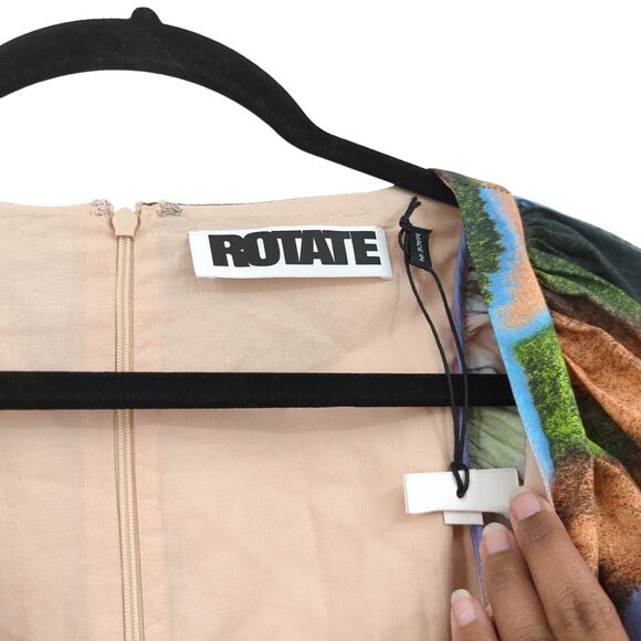 Rotate Women 0 Cara Dress Dusty Orange Watercolor Cutout Puff Sleeve Cotton Midi - Picture 4 of 9